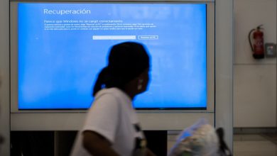 A general view from Madrid-Barajas International Airport as passengers gather and wait due to the global communications outage caused by CrowdStrike, which provides cyber security services to US technology company Microsoft